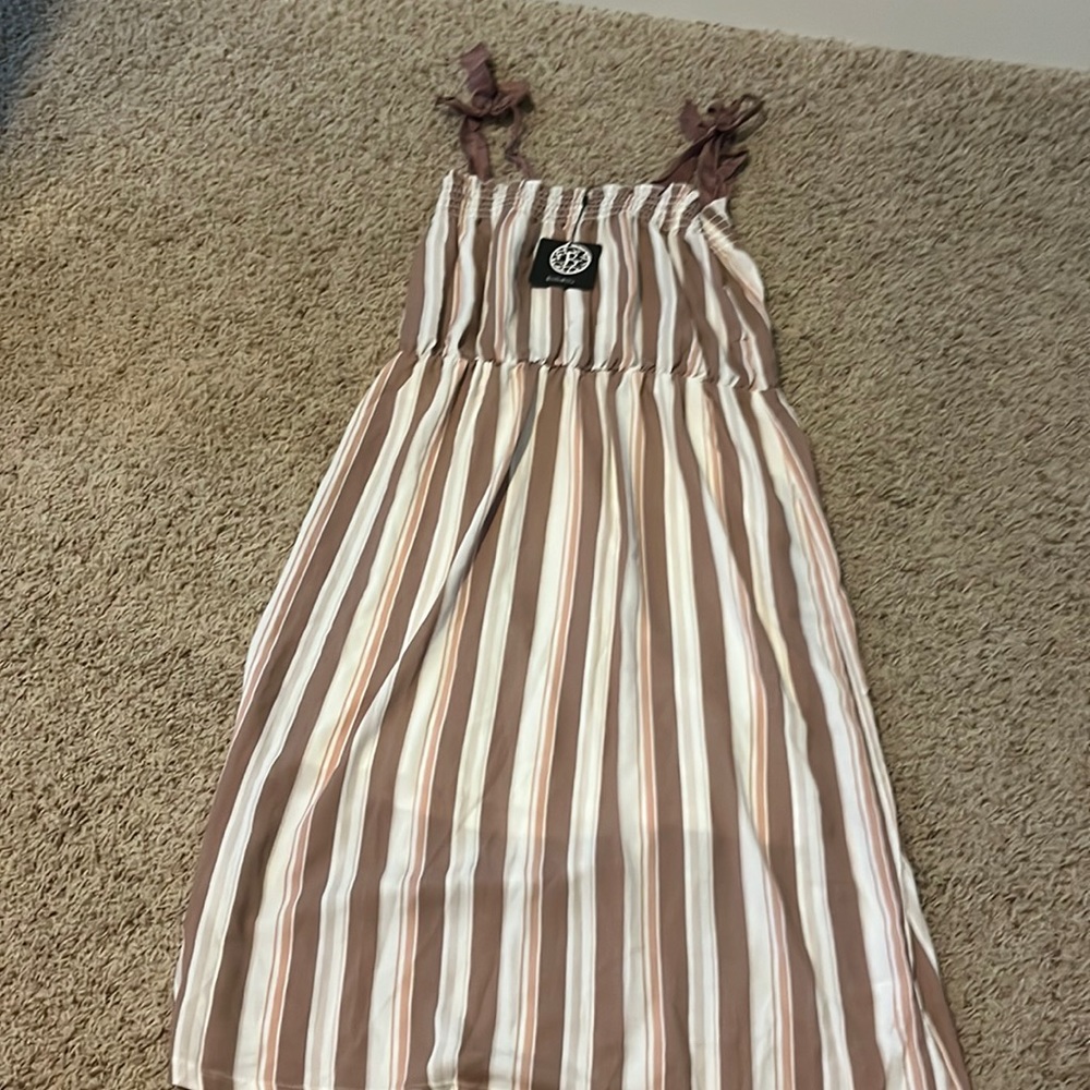 White and pink striped summer dress